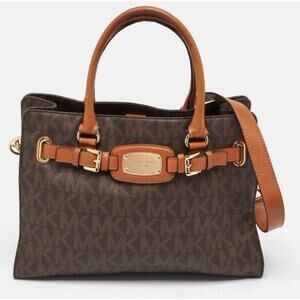 Michael Kors Brown Logo Print Large Hamilton Tote Satchel Handbag